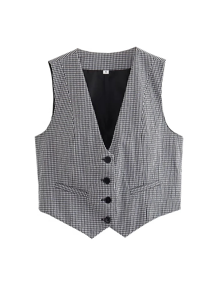 Vest Women Cropped Waistcoat Fashion Front Buttons Tops Vintage V Neck Sleeveless Female Outerwear White Chic Vests New