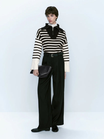 Ethereal MD 2023  autumn new style of Loose inside with patchwork striped zipper turtleneck knitwear