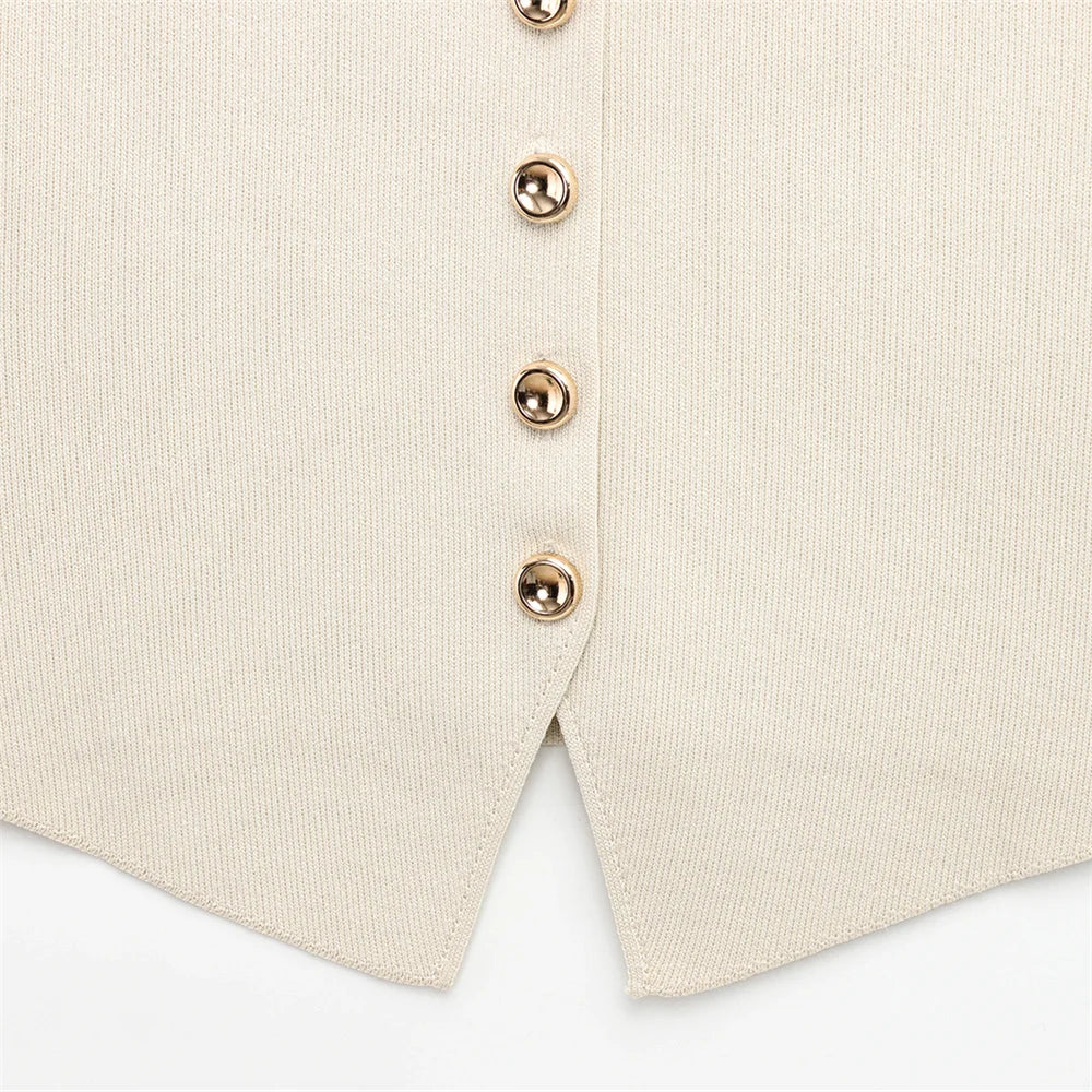 Women's Elegant Button-Down Vest & Pleated Maxi Skirt Set