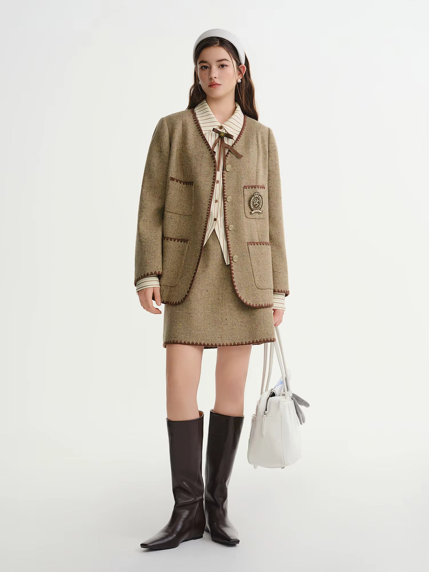 Maple Syrup Madeleine Women's Skirt Sets Colorful Plaid Winter Coat 2025 New Arrival Preppy Style Commuting Streetwear