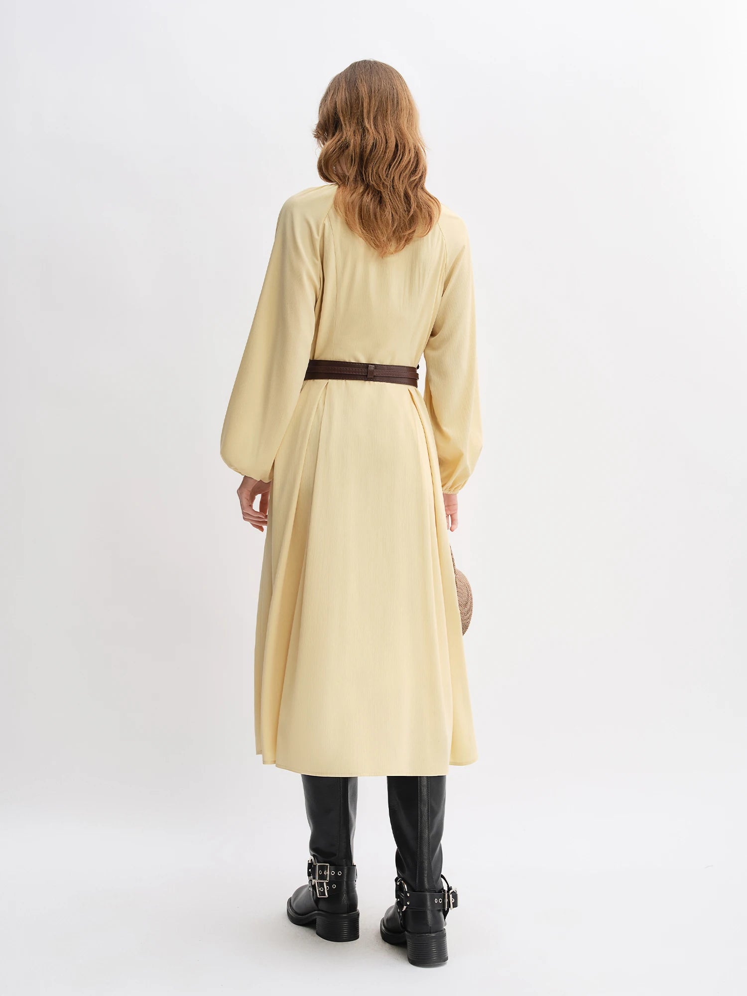 DUSHU Plus Size Women's Apple-shaped Color-blocked Oversized Long Sleeve Dress Autumn 2025 New Arrival Office Casual