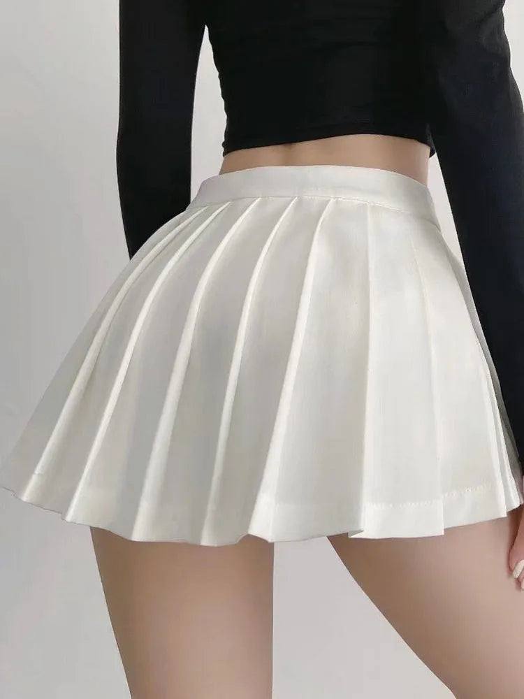 Zoki Sexy Women Pleated Skirts High Waist Summer Vintage Mini Skirts Korean Tennis Student White Designed Dance Skirt