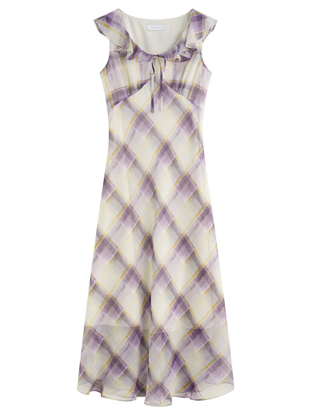 FSLE French Retro Checkered Ruffled Dress for Women 2025 Summer New Arrival U-Neck Slimming Silhouette