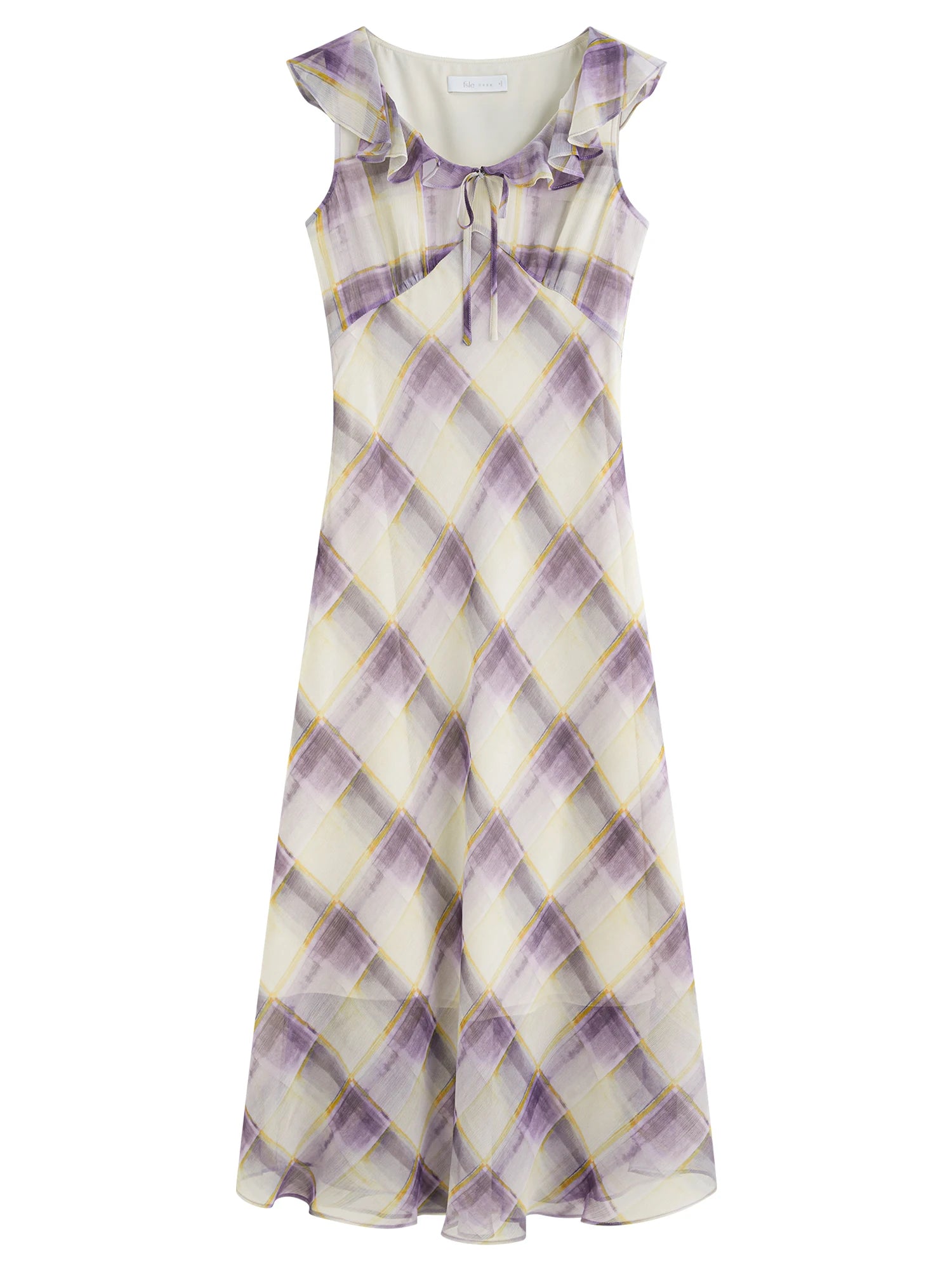FSLE French Retro Checkered Ruffled Dress for Women 2025 Summer New Arrival U-Neck Slimming Silhouette