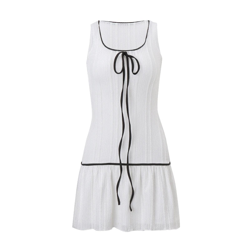 WhereMery Elegant Sleeveless Slim Fit Y2K Dress Aesthetic Butterfly Knot Open Back Mini Dresses Korean Street Style Vestidos