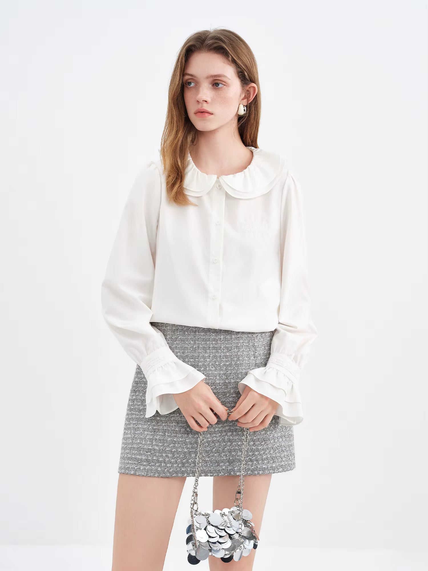 2025 New Arrival Women's Double Layer Peter Pan Collar Embroidered Blouse Sweet Vintage Shirt Elegant Layering Top Shirt