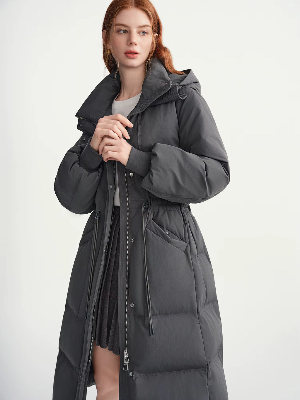 2025 Plus Women's Long Puffer Coat Hooded Belted Waist Down Jacket Slim Fit Winter Warm Thermal Parka Trench Overcoat