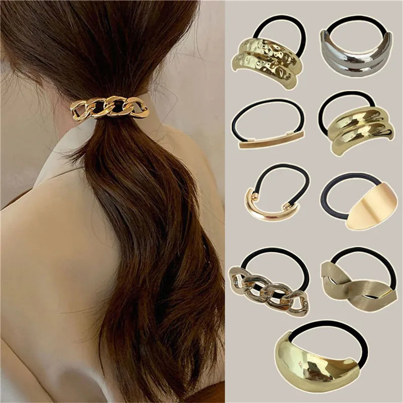 Korean Fashion Metal Irregular Double-Layer Hair Bands Ropes Women Headband Elastic Hairband Ponytail Holder Hair Accessories