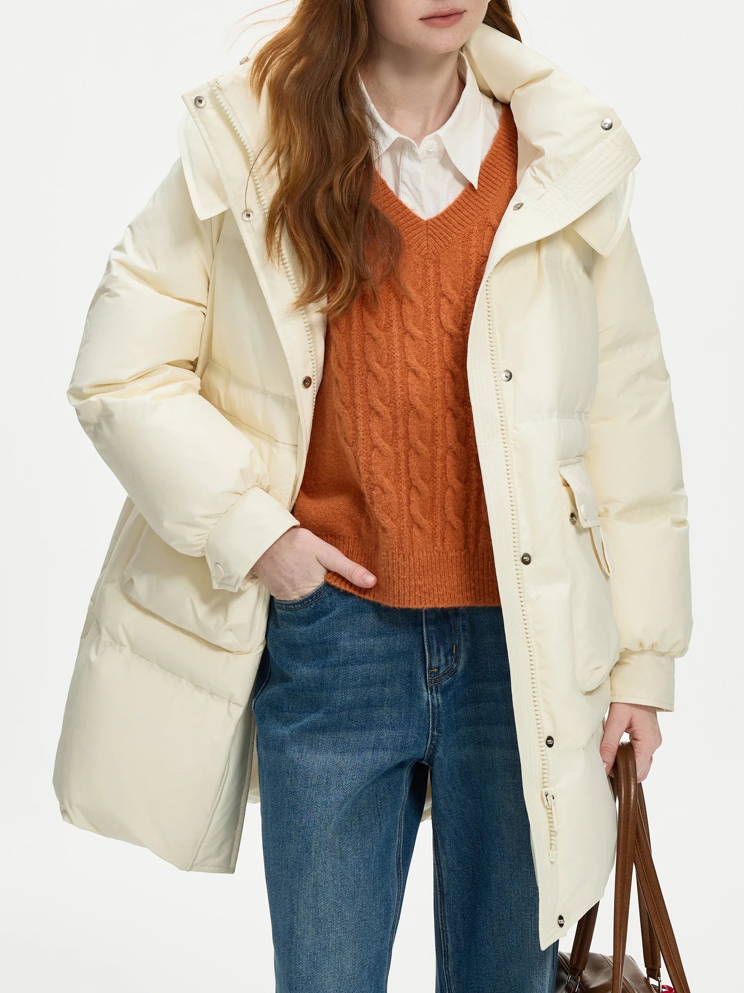 FSLE 151-173 Filling Amount Loose Casual Korean Down Jacket for Women 2024 Winter New Hooded Warm Jacket 24FS14321