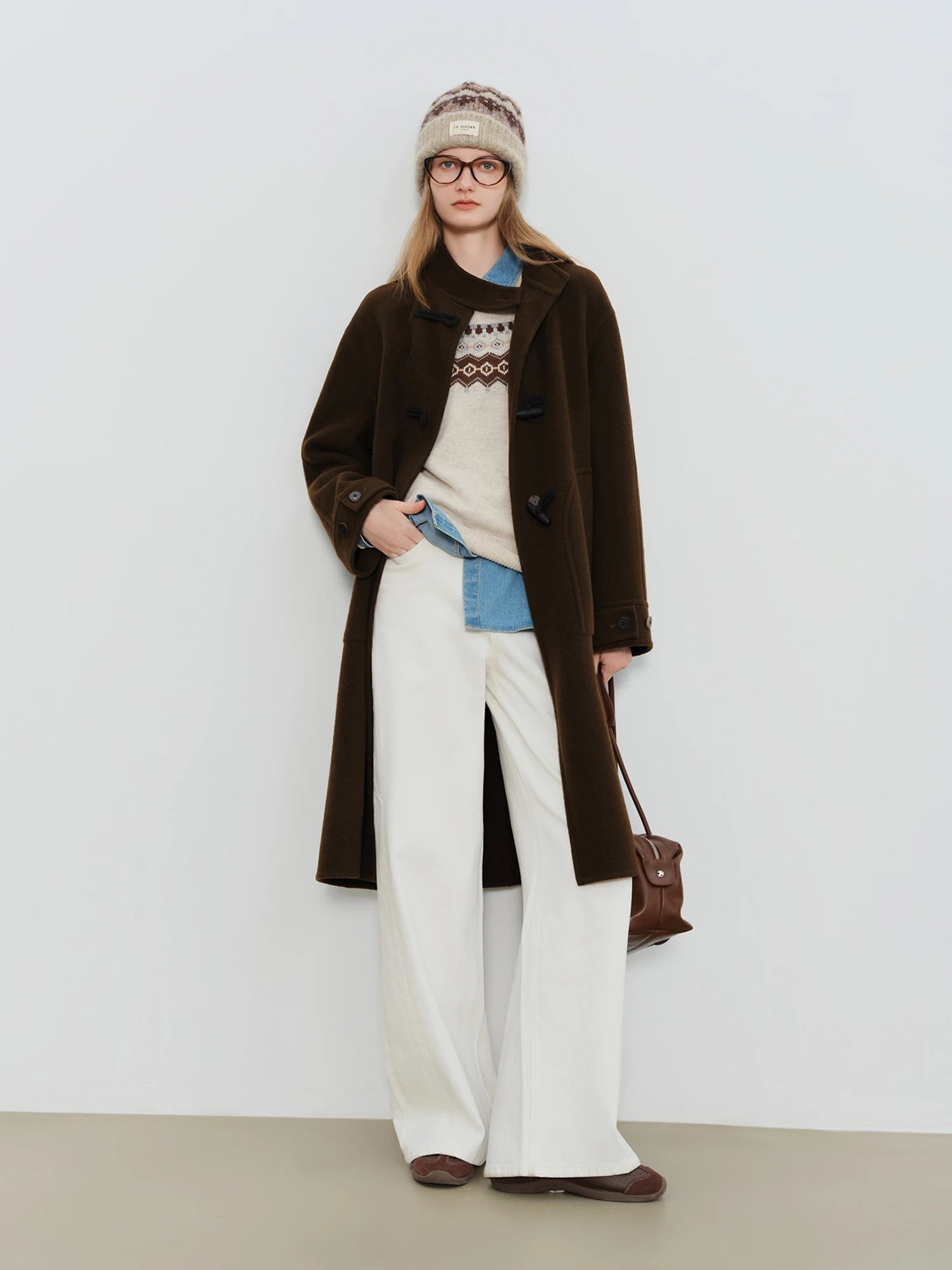 Crafty Studio Wool Coat for Petite Women with Horn Buttons, Standing Collar, and Double-Faced Design 2025 New