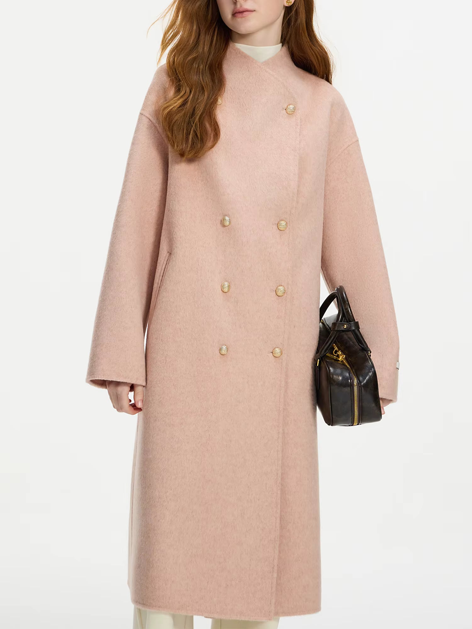 Wool 100% Double Breasted Stand Up Collar Double-sided Woolen Coat for Women's Autumn Winter 2025 New Woolen Coat