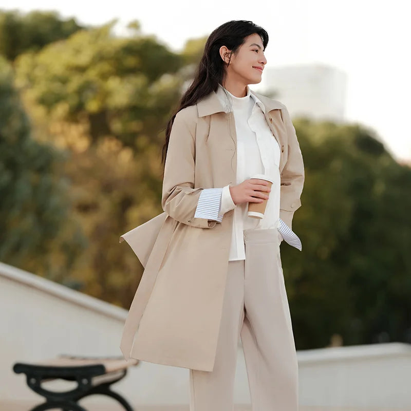 Semir Trench Coat Women Long Waist Raglan Sleeve Lapel 2024 New Spring Loose Triple Protection Literary Khaki Coat