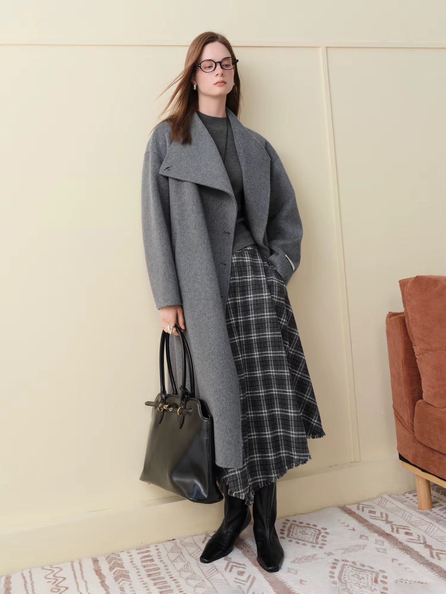【Premium Series】Cashmere Luxury Casual Standalone Collar Elegant Double Faced Overcoat Women 2025 New Arrival Wool Coat