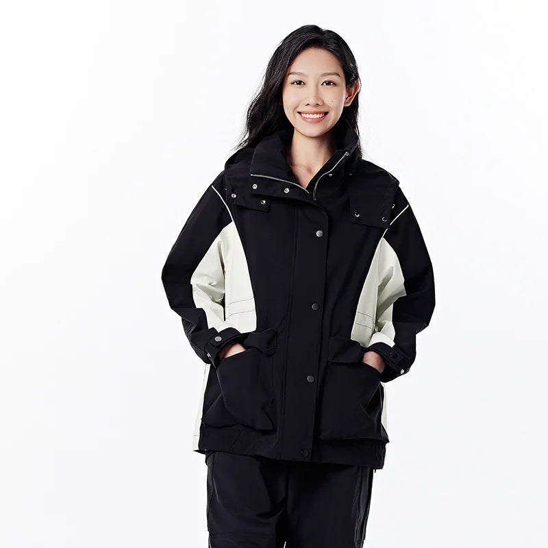 Semir Jacket Women Mid-Length Color Block Three-Proof Jacket 2024 New Autumn Cool Loose Hooded Top