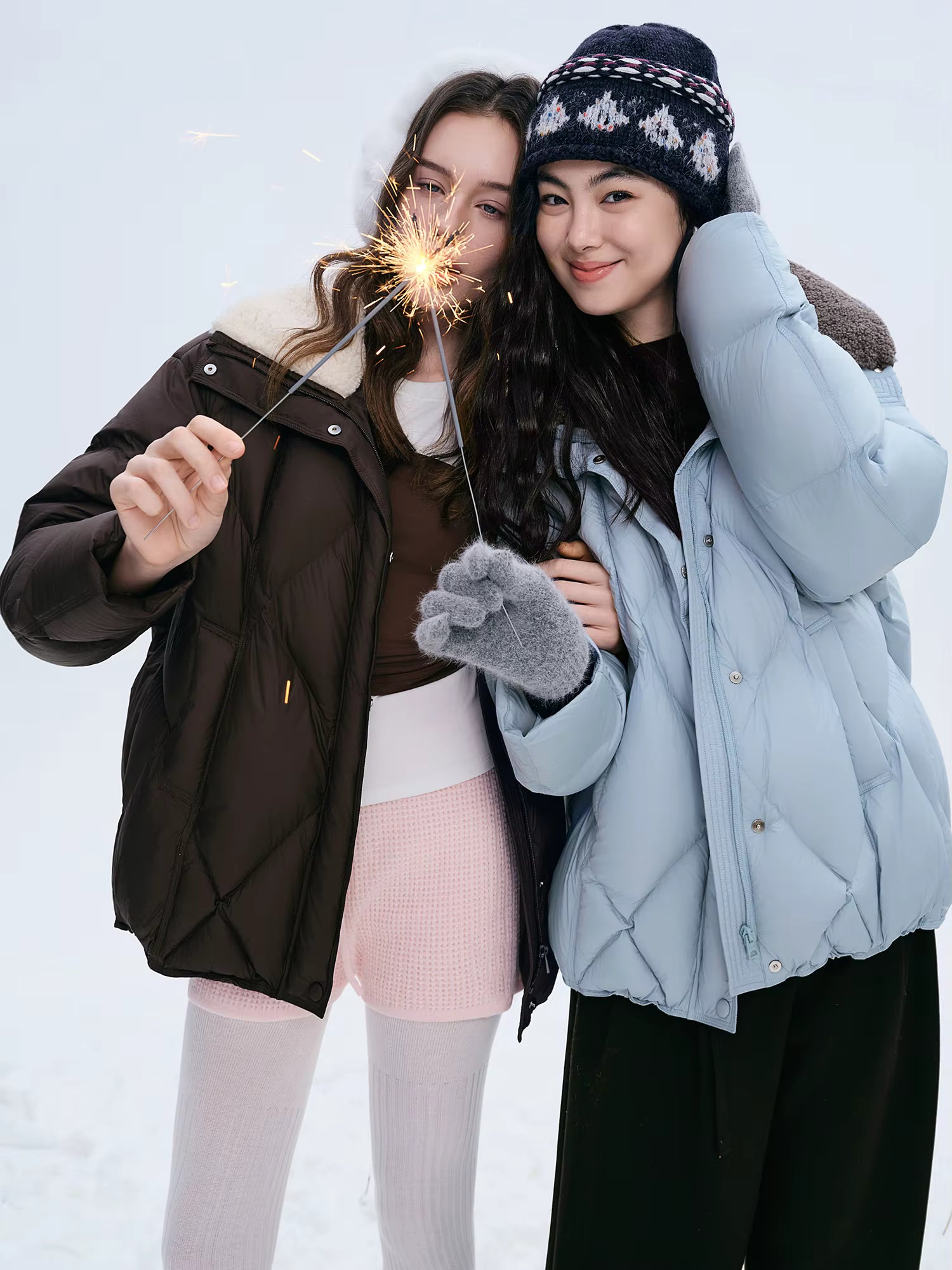 Furry Lapel Quilted White Duck Down Coats Women Casual Daily Retro Simple Loose Short Warm Coat Contrast Color Girlish BF
