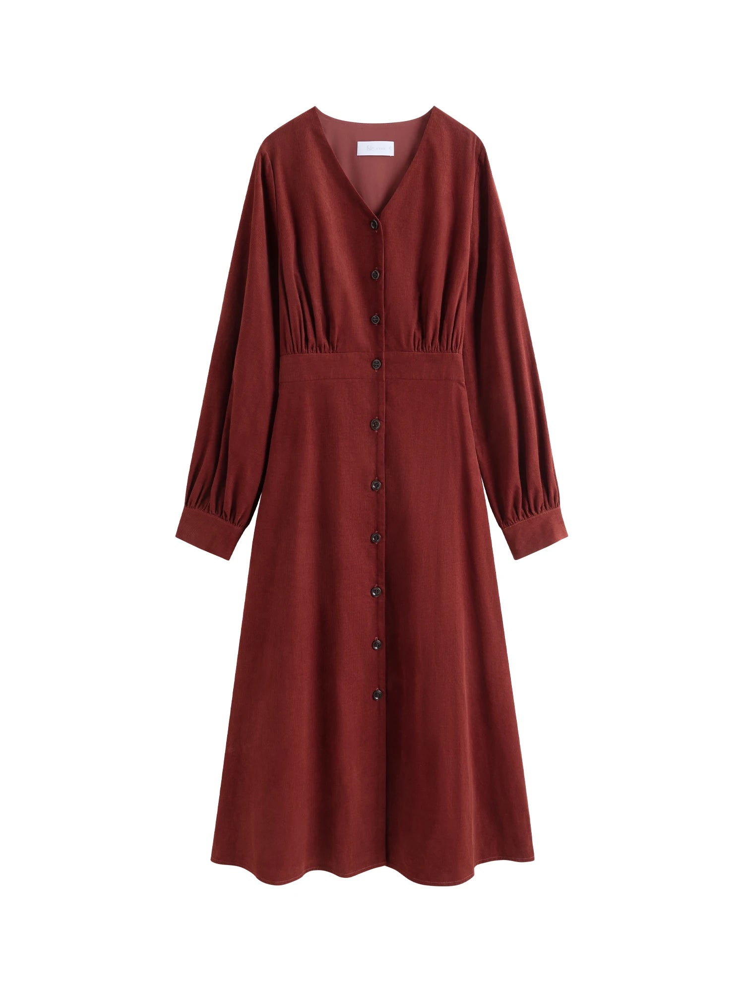 FSLE Women Long Sleeve V-Neck Dress Single Breasted Back Sashes Design Female Retro Red Dress 100% Cotton Khaki Dress 24FS14418
