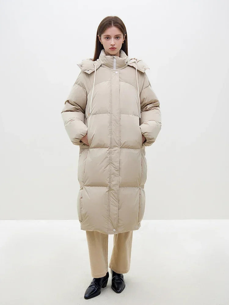 FSLE 142G Filling Capacity Hooded Long Women Pink Down Jackets 2023 Winter New Casual Detachable Hood Khaki Female Down Coat