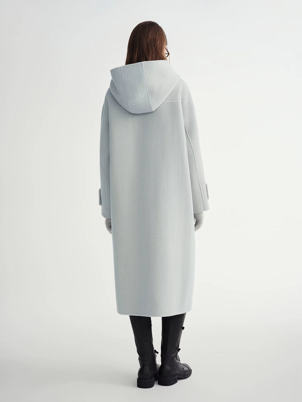 Winter 2025 Women's Horn Button Wool Blend Coat - Korean Style Double Faced Midi Length Stand Collar Casual Elegance