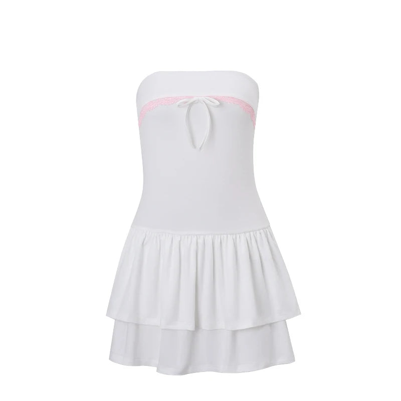 WhereMery Korean Sexy Mini Dress Y2K Sleeveless Bow Lace Playful Summer Tank Dresses Nightclub Party Playful Evening Dresses