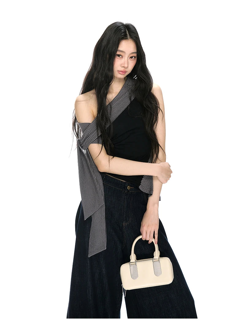 Modern Asymmetrical One-Shoulder Wrap Detail Top