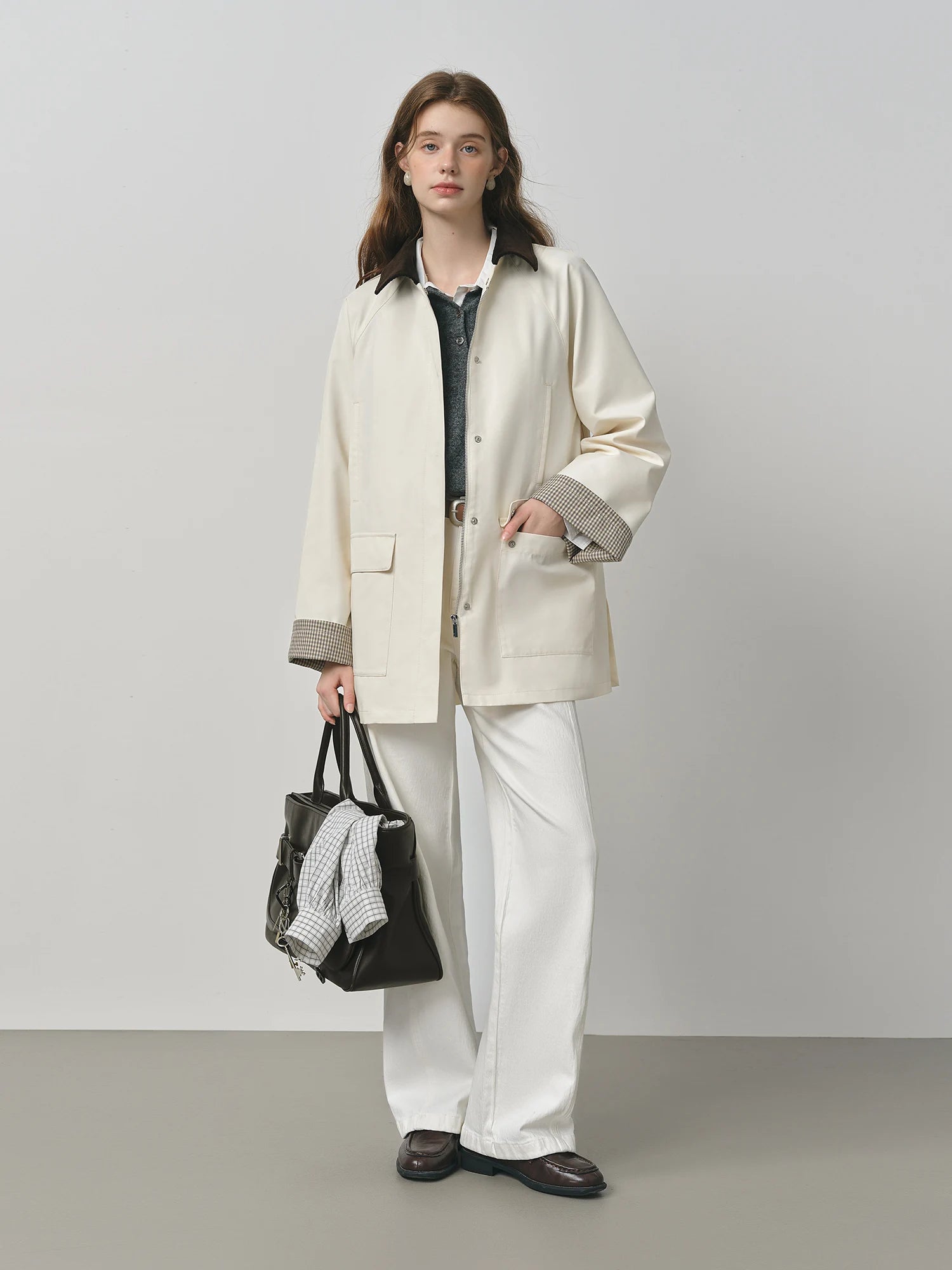 FSLE 2025 Women's Color Block Corduroy Jacket - Relaxed Fit Utility Style Autumn Casual Coat Contrast Stitching