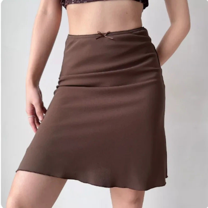 Women's Elegant Satin Mini Skirt with Bow Detail