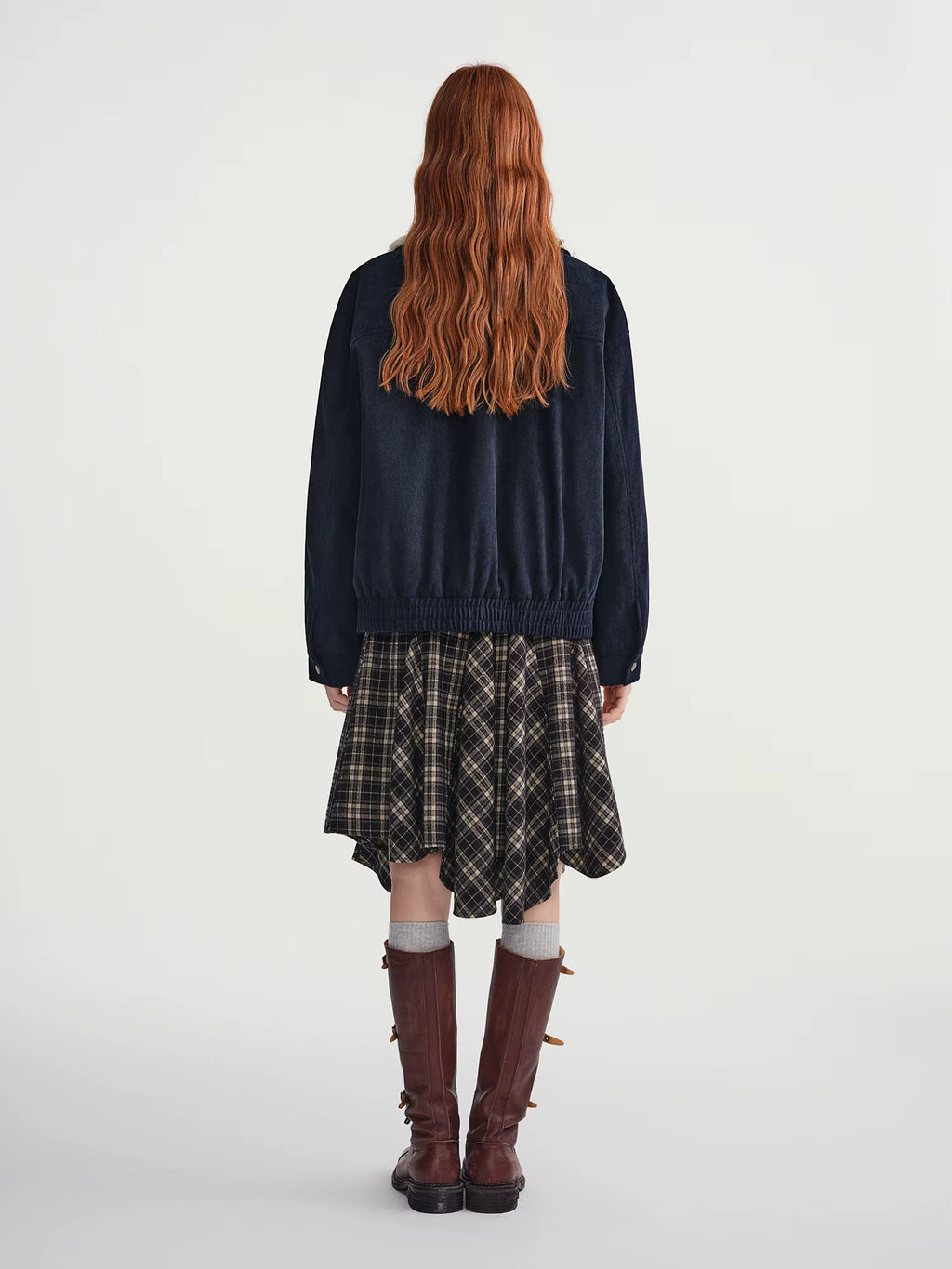 Plus-Size Women's Shearling Collar Corduroy Lined Mid-Classic Blue Tone Jacket Fall-Winter 2025 New Arrival Coat Jackets