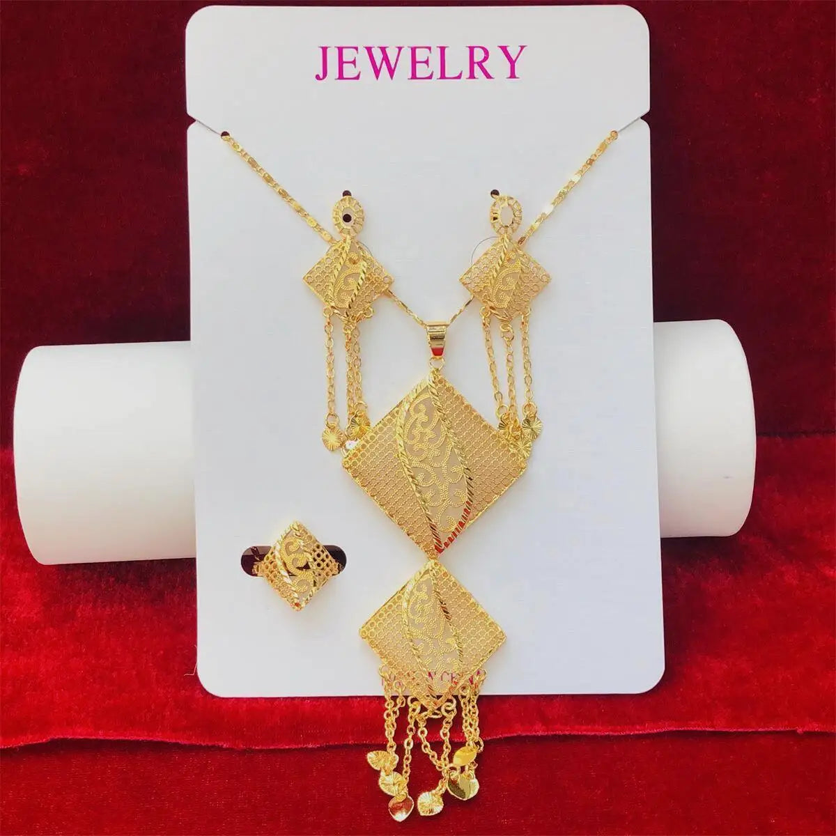 Necklace Earrings Rings Indian Fashion Gold Color Plated Jewelry Sets for Women Ladies African Bridal Dubai Wedding Wholesale