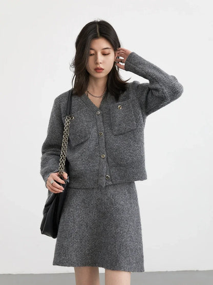 CHIC VEN Women's Knitted Cardigan Loose Casual New Female Knit Sweater Elastic A-line Skirt Woman Clothing Spring Autumn 2024