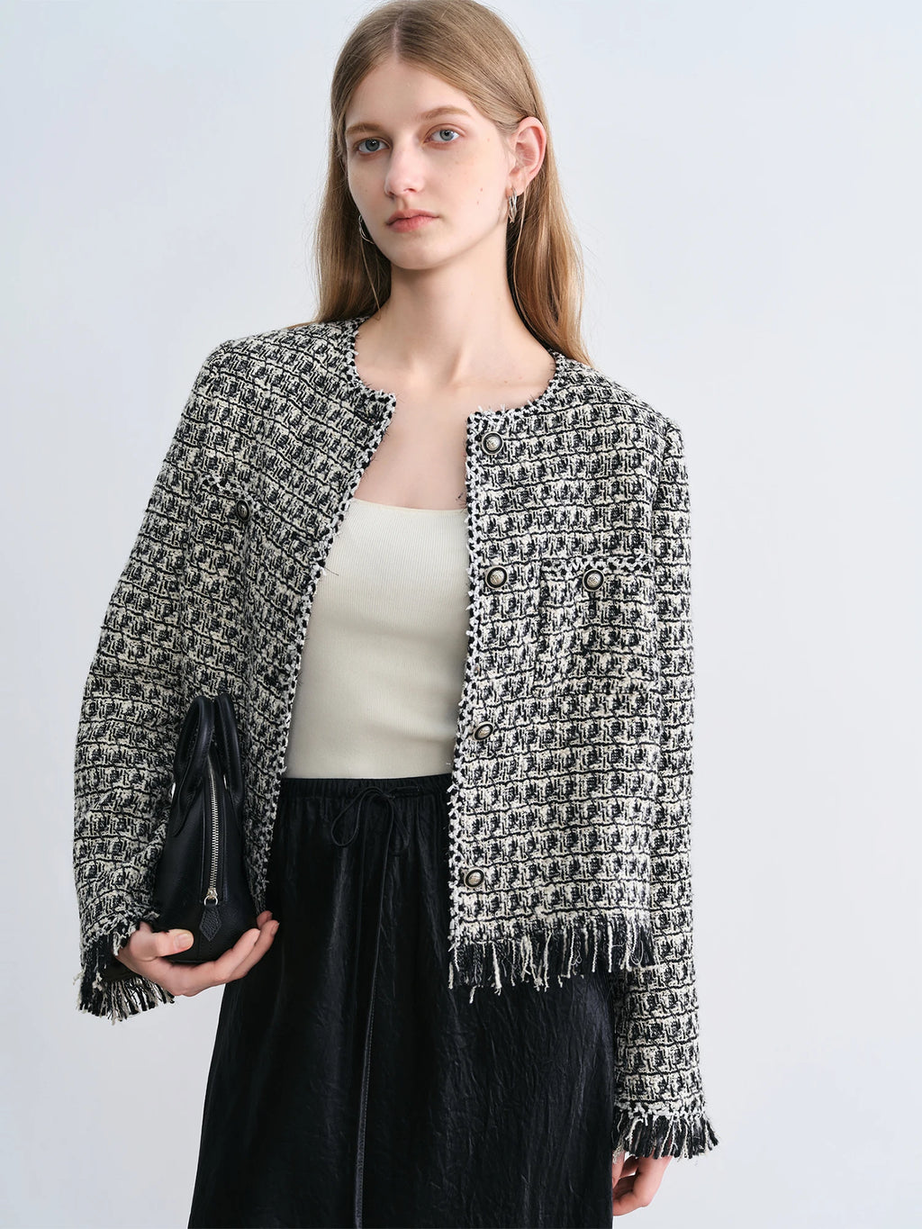 ZIQIAO Petite Plaid Tweed Jacket for Women 2025 Autumn New Chic Short Coat French Style Elegant Office Blazer Casual Outerwear