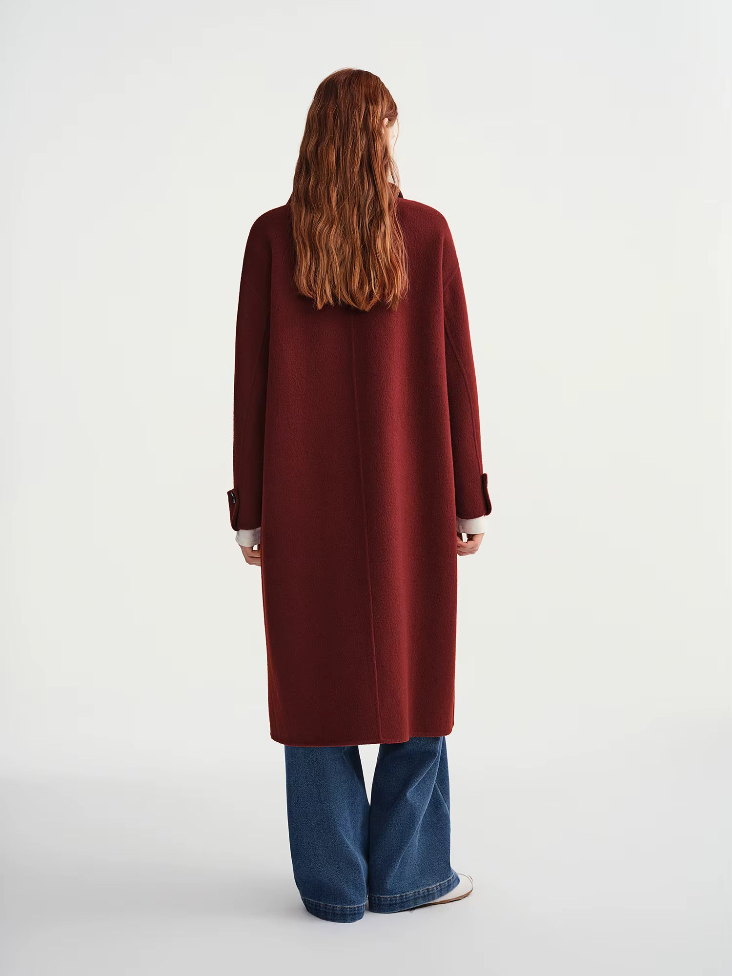 Plus Size Women's Design Forward Double Faced Wool Trench Coat with Detachable Scarf Collar 100% Sheep Wool With Scarf