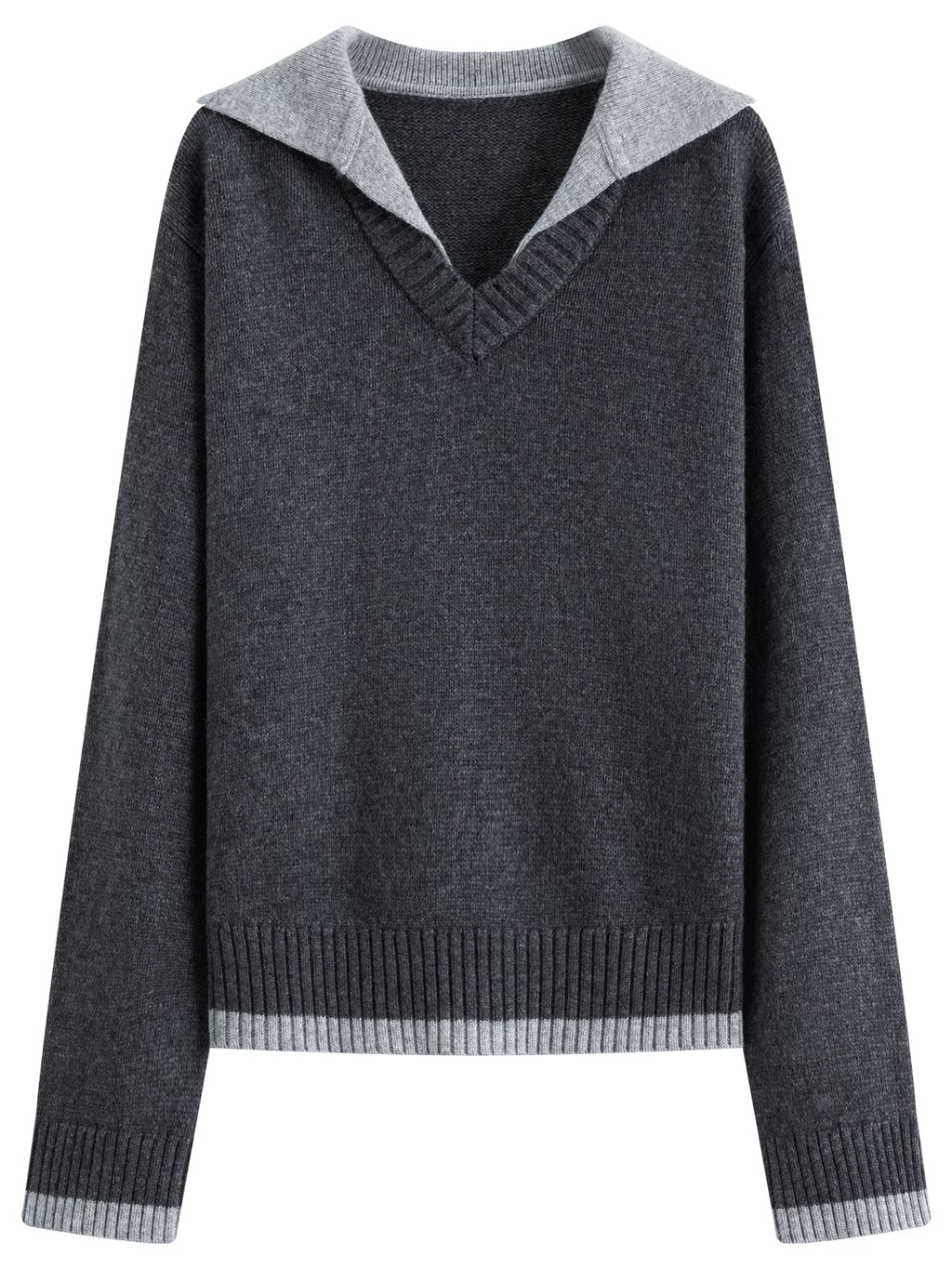 Fake Two-piece Design Pullovers Female Contrast Color Lapel Loose Casual Sweater for Women Winter 2025 New Style