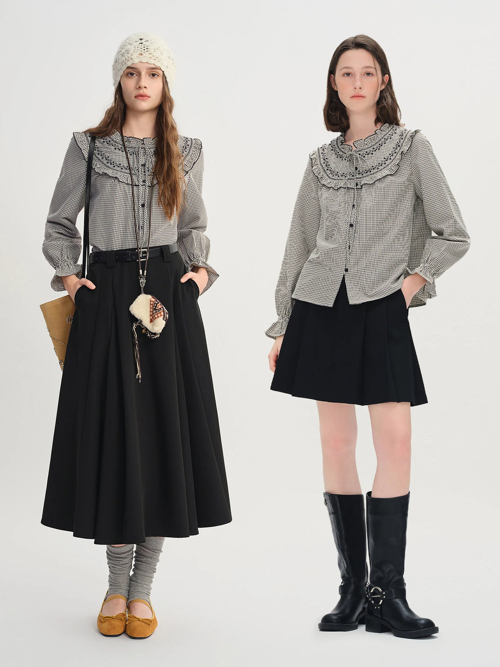 DUSHU Ruffled Plaid Shirt Women Age-reducing Early Autumn Women's Clothing 2025 New French Style Sweet Top