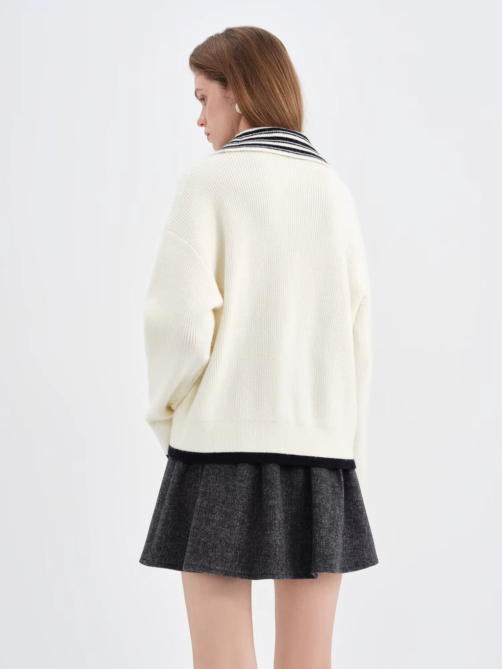 Women's 2025 Autumn/Winter New Style Ribbed Loose-fitting Zipper Stand Collar Color Block Inner Knit Sweater