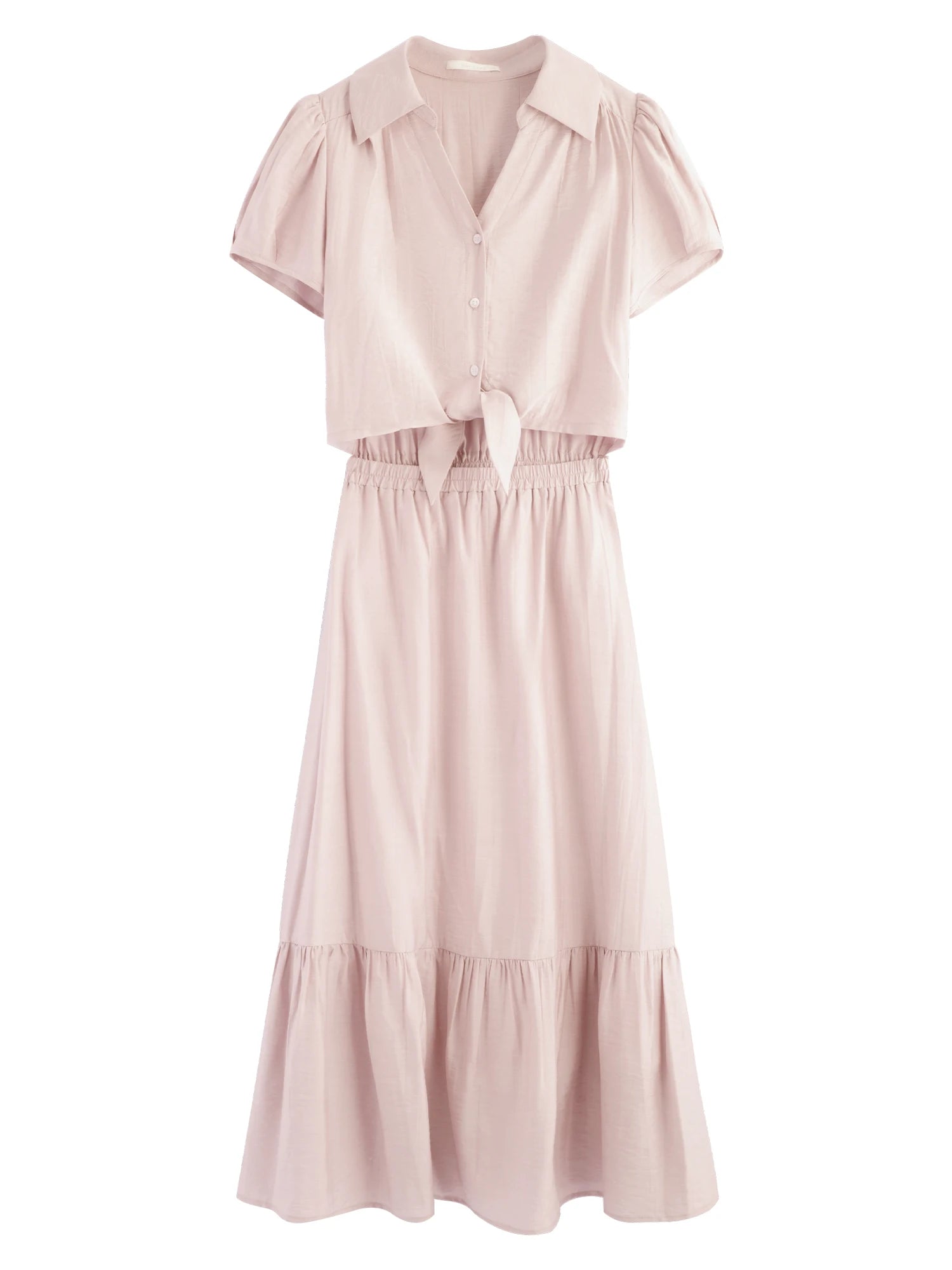 FSLE 2025 Summer French Style Dress Women's High Waist Vacation Dress Lapel Casual Elegant Midi Dress Trendy