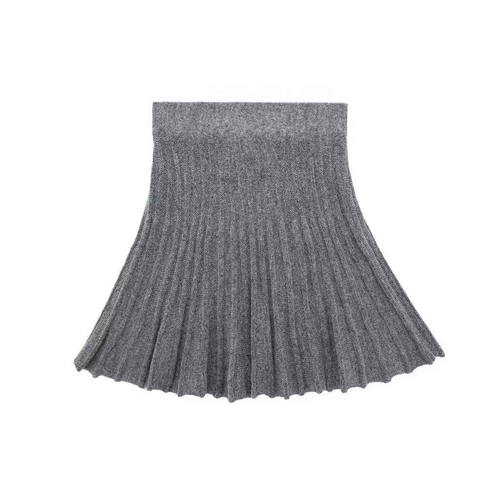 TRAFZA Fashion Women's High Neck Vintage Loose Knitted Suit Women Cropped Sweater Long Sleeve Female Pullovers Chic Tops Skirt