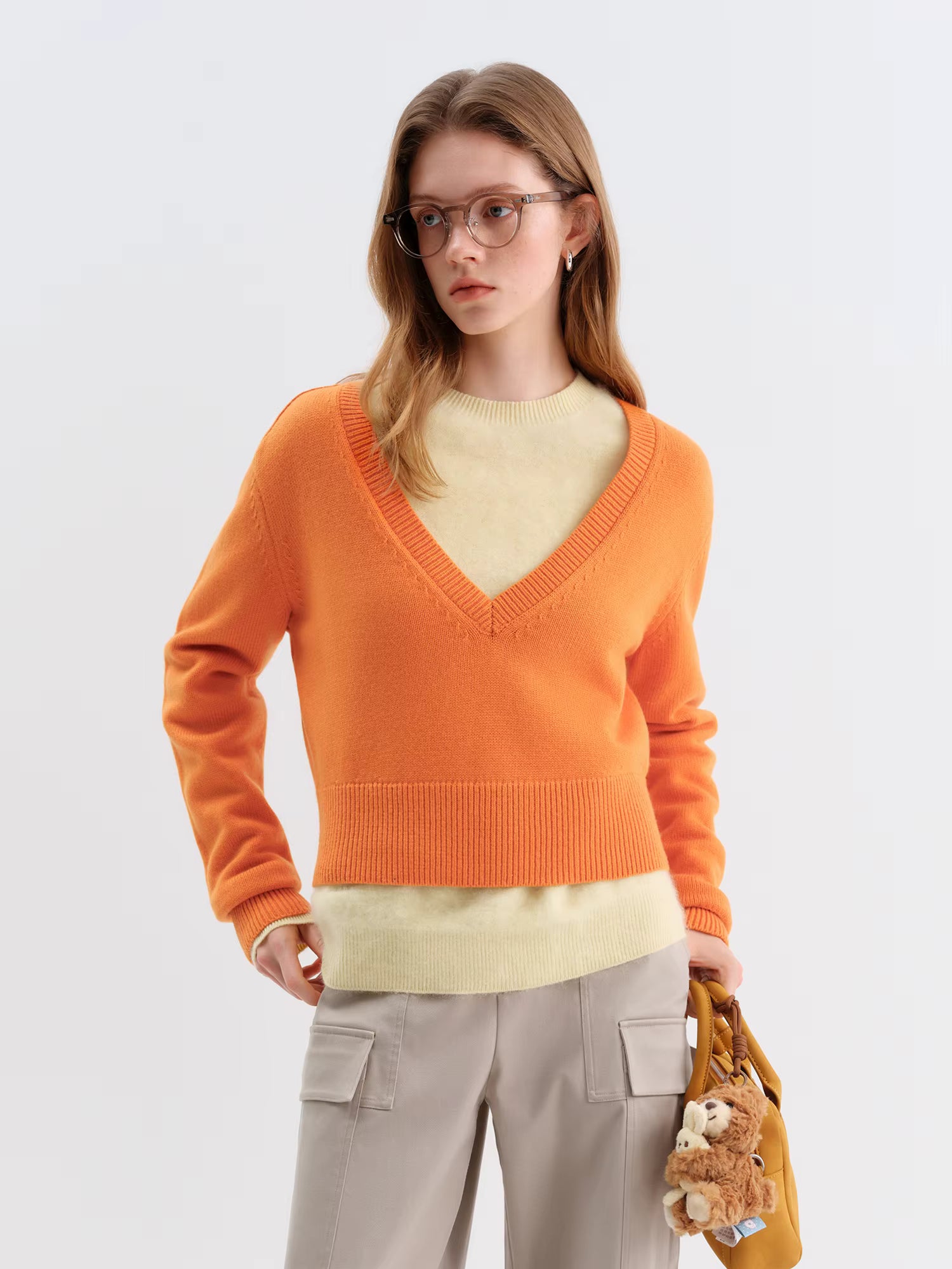 2025 Winter Women's V-Neck Loose Knit Sweater Oversized Pullover Soft Wool Blend Top Cozy Fall Fashion Casual Long Sleeve