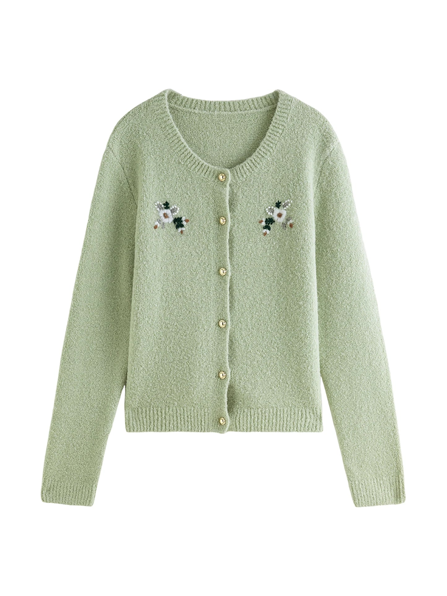 DUSHU 7.3% Wool Women Sweater Cardigans Green Round Neck Thick Winter Cardigan Coat Single Breasted Button Sweater 24DS84120