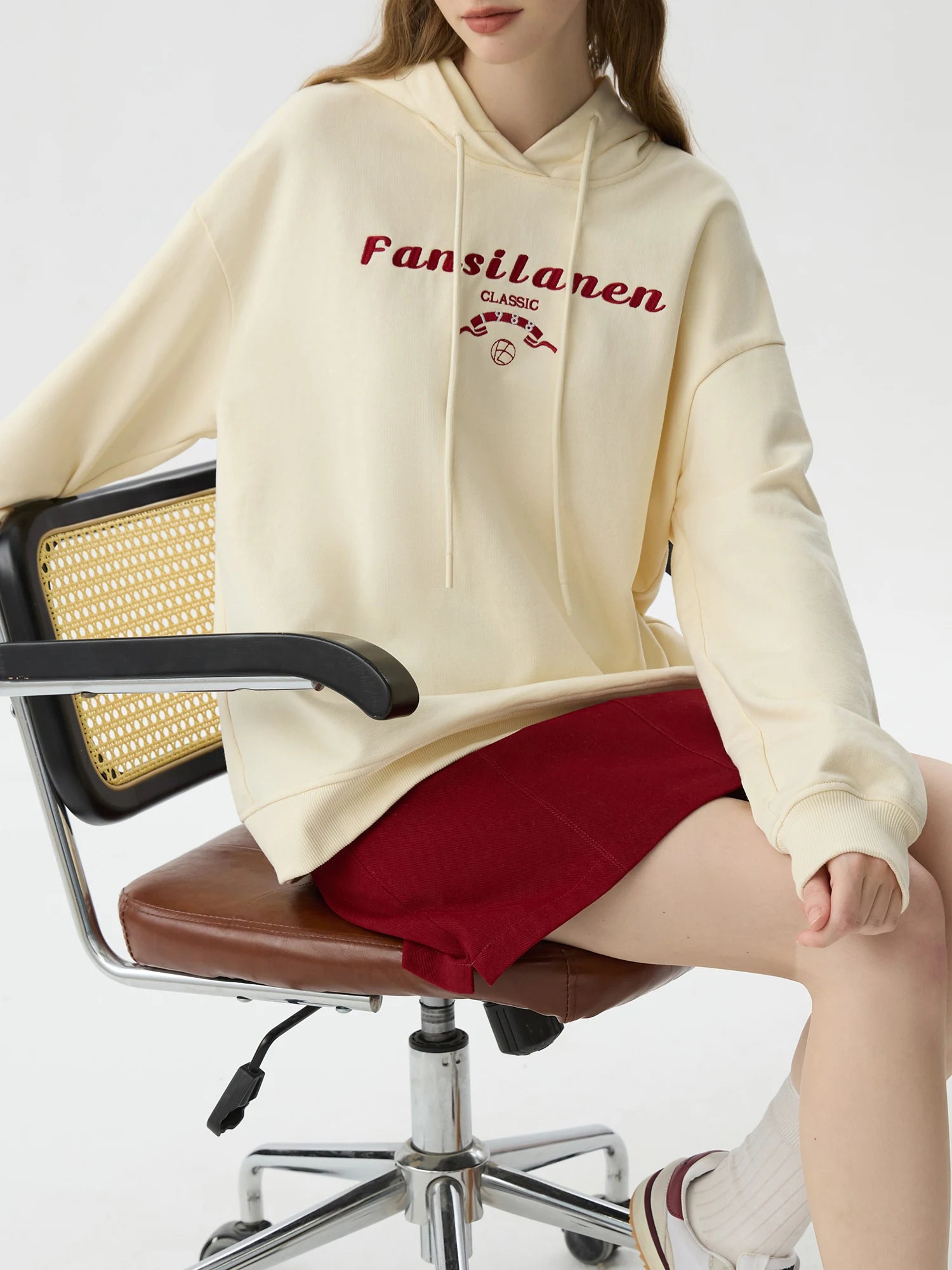 FSLE Women Winter Hoodies Female Thicken Long Sleeve Pullover Tops Letter Embroidery Drop Sleeve Casual Beige Hoodies 24FS14538