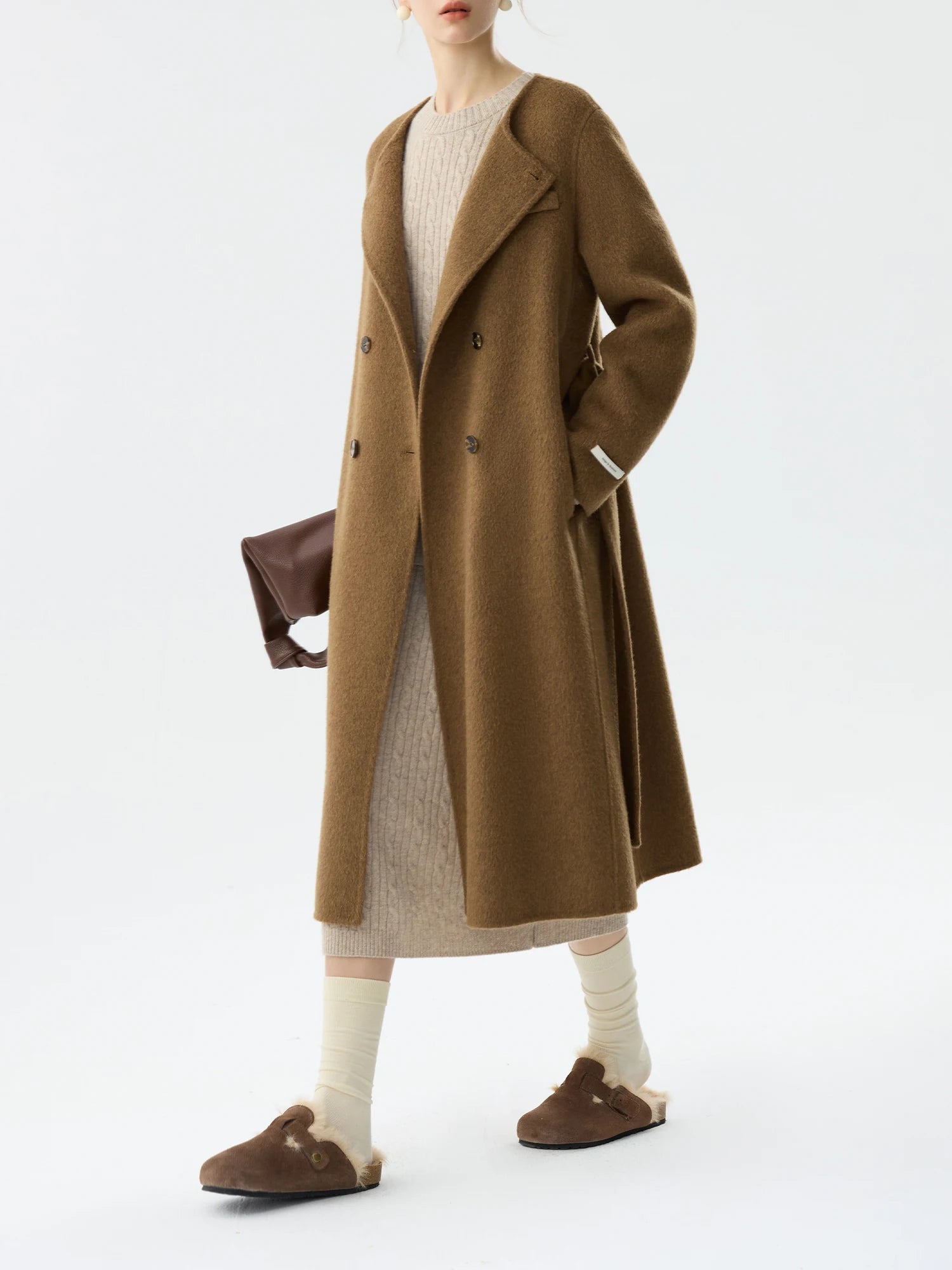 FSLE Office Lady Double Sided Wool Coat Women's Autumn Winter 2024 New High-end Woolen Coat Casual Loose Coats 24FS14435