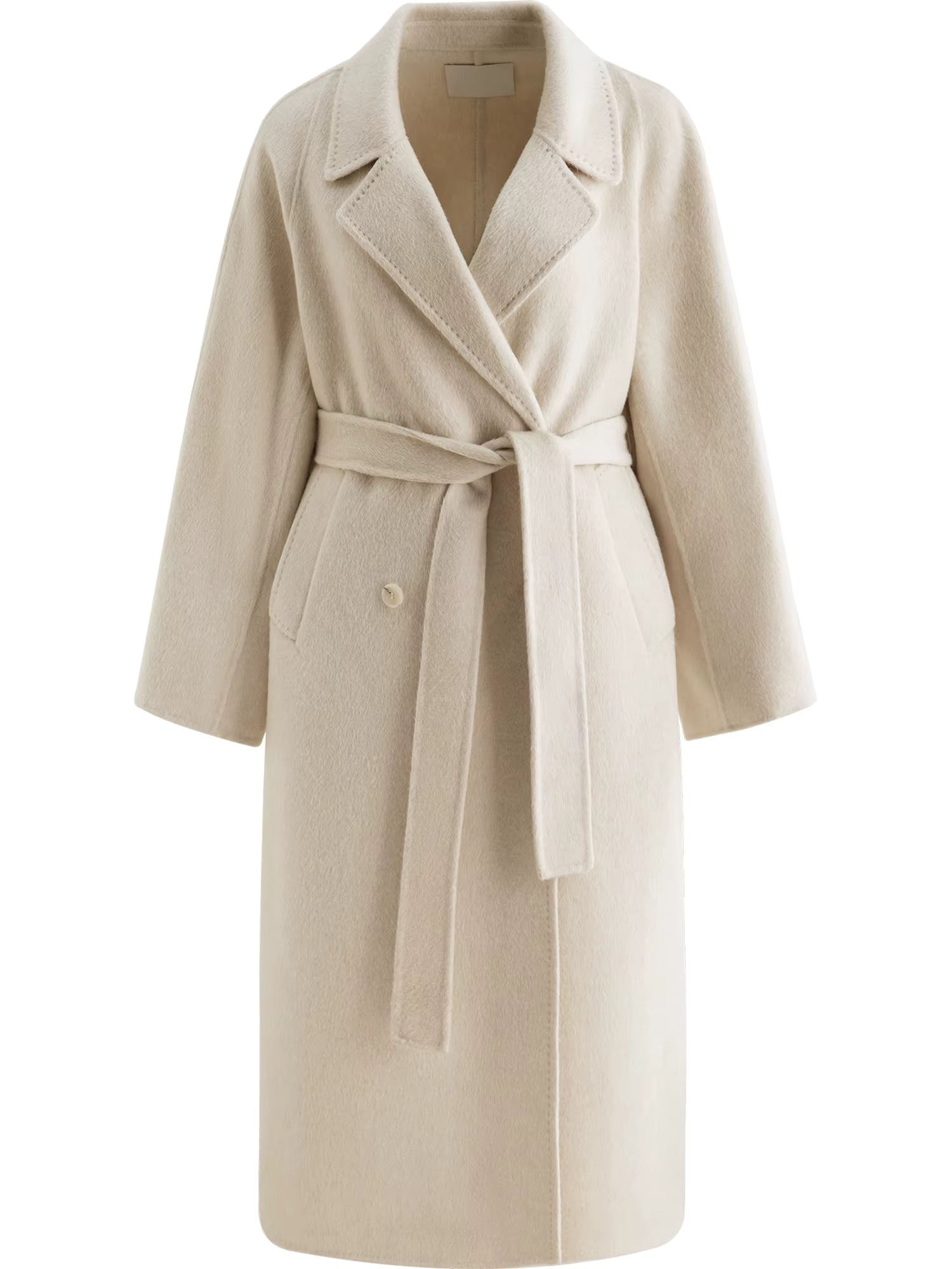Crafty Studio Petite Women's White Camel Wool Coat with Double Faced Design 2025 Winter New Collection Wool
