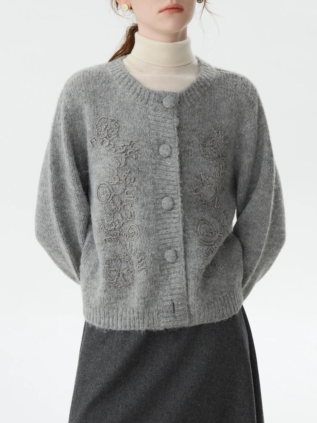 FSLE Office Lady Heavy Industry Korean Knitted Sweater Jacket for Women Autumn/Winter 2024 New Women Sweater 24FS14580