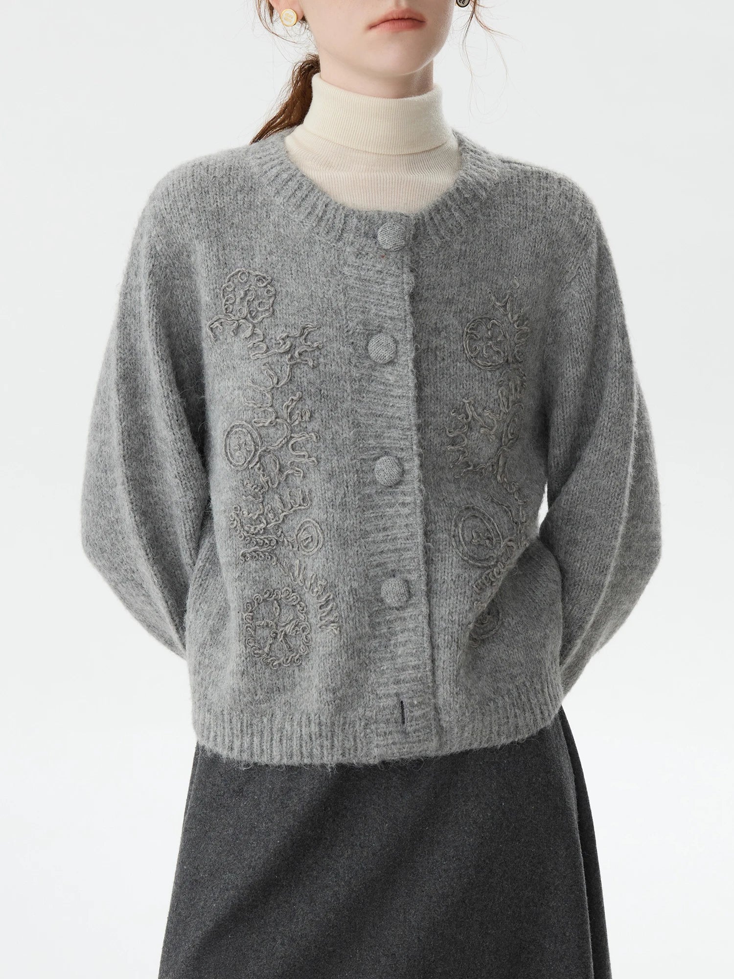 FSLE Office Lady Heavy Industry Korean Knitted Sweater Jacket for Women Autumn/Winter 2024 New Women Sweater 24FS14580