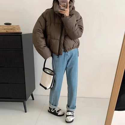 2024 New Women Solid Loose Puffer Jacket Winter Korean Chic Oversized ThickenedWarm Parkas Female Coat Lady Padded Ja