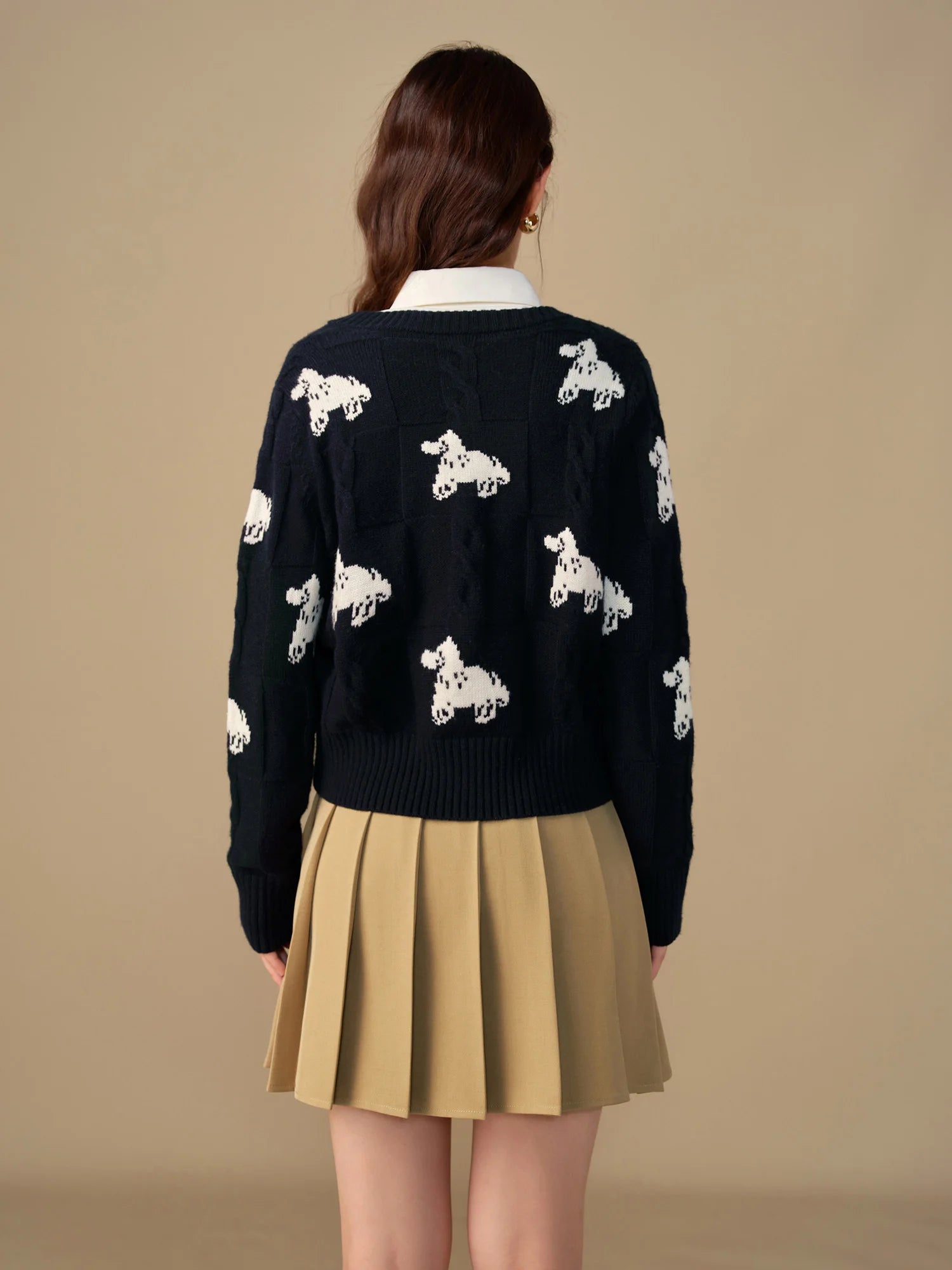 DUSHU Women's Animal Pattern Design Wool Knitted Cardigan 2024 Winter New Fashion Casual Versatile Warm Knitwear 24DS84105
