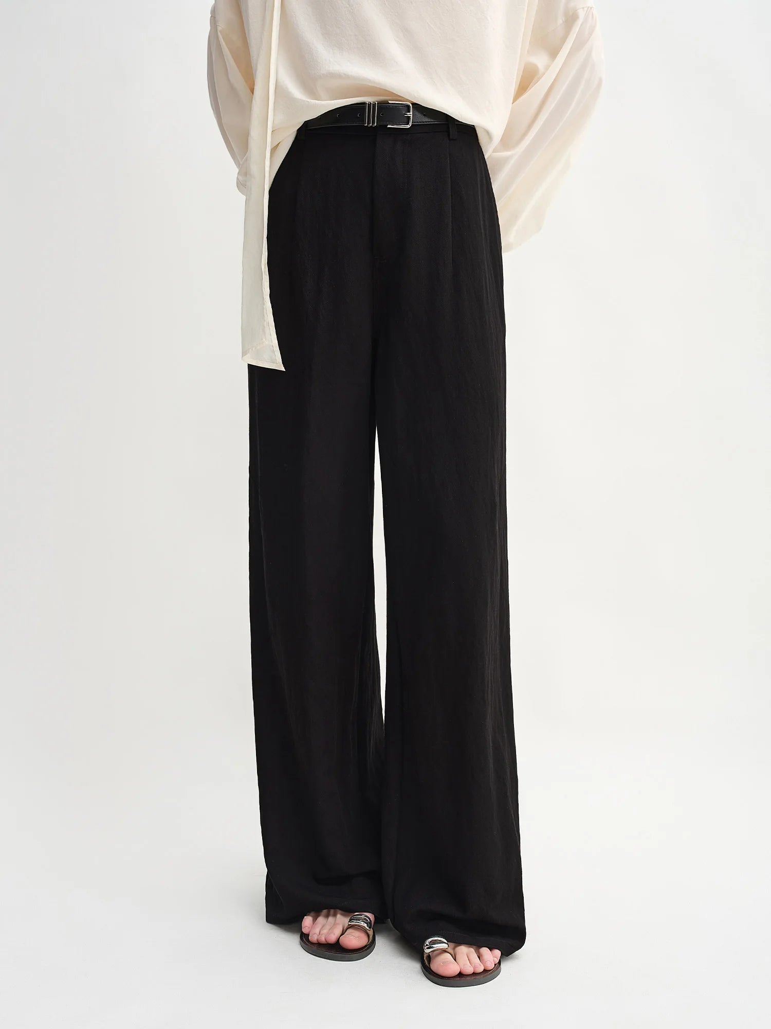 DUSHU Autumn 2025 Relaxed Fit Pants - Elasticated Waistback Flared Leg Casual Bottoms Office Chic Women Trousers