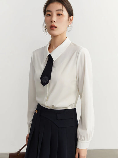 DUSHU Preppy Style Detachable Tie Shirt Vest Two-piece Set for Women Spring New Navy Blue and Khaki Color Shirt + Vest Female