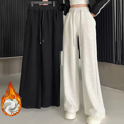 Women Basic White-gray Black Elastic Sports Trousers Lady Wide Leg Straight Leg Pants Female Versatile High Waisted Sweatpants