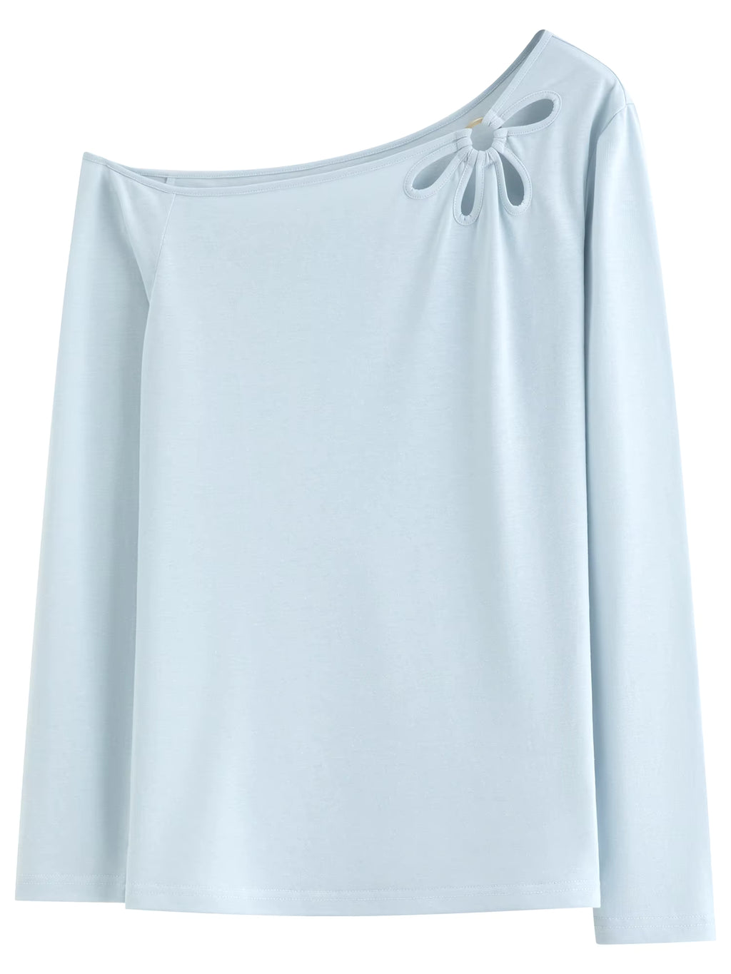 Sweet Off-Shoulder Cut-Out Design Linen Blend Long-Sleeve T-Shirt Spring 2026 New Arrival Skew collar Cotton Tops