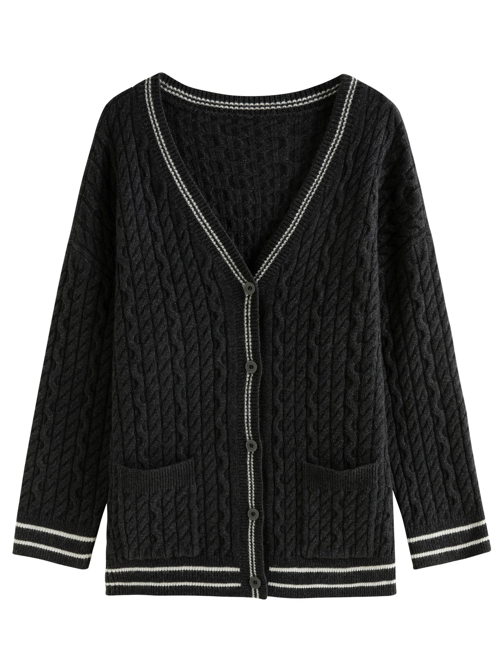 DUSHU Plus Size Two Color Mid-length Knitted Cardigan For Women 2024 Winter New Design Warm Fashion Sweater Coat 24DS84094